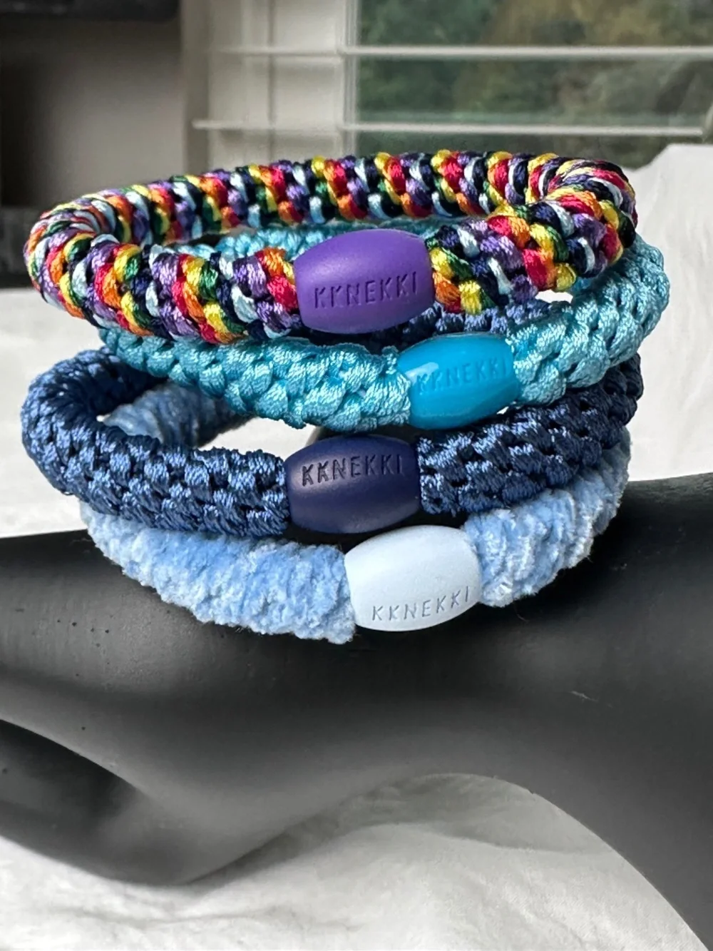 NWT 4-Bundle KKNEKKI Authentic Original Hair Ties Elastics in Blue Lagoon Colors